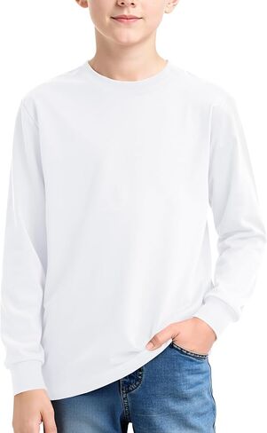 Auranso Boys Long Sleeve Shirts Crewneck Cotton Kids T-Shirts Solid Color Basic Tee Tops in Saudi Arabia