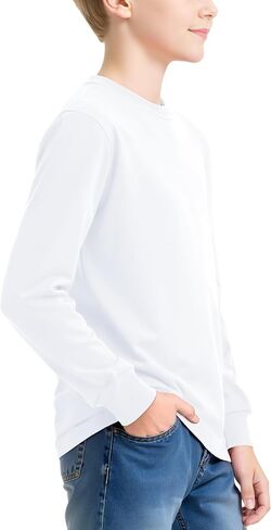 Auranso Boys Long Sleeve Shirts Crewneck Cotton Kids T-Shirts Solid Color Basic Tee Tops in Saudi Arabia