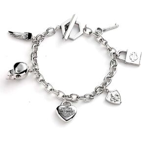 Harley-Davidson Women's 7.5 in. Logo & Motif Charm Toggle Bracelet - Silver in Kuwait