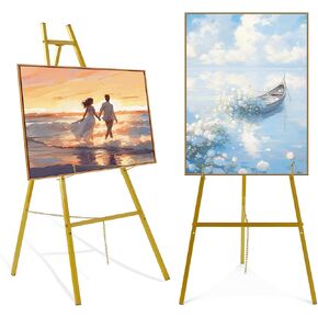 Gold Easel Stand for Sign–Adjustable Floor Heavy Duty Metal Display Easel for Wedding Signs, Art, Posters, Pictures Welcome Signs 4-Tier Height Commercial Display Easel for Parties & Galleries in Saudi Arabia