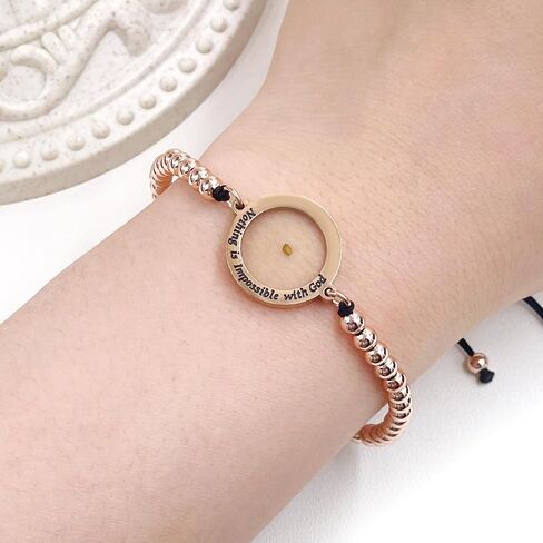 Round Charm Engraved with FAITH CAN MOVE MOUNTAINS/Nothing Is Impossible with God Mustard Seed Copper Beads Adjustable Bracelet Men Women Faith Jewelry in Saudi Arabia