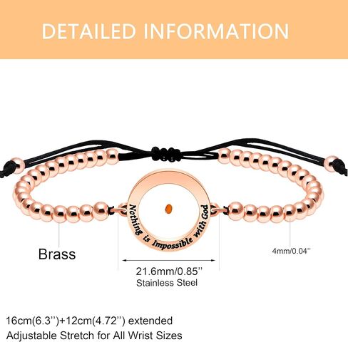 Round Charm Engraved with FAITH CAN MOVE MOUNTAINS/Nothing Is Impossible with God Mustard Seed Copper Beads Adjustable Bracelet Men Women Faith Jewelry in Saudi Arabia