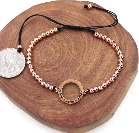 Round Charm Engraved with FAITH CAN MOVE MOUNTAINS/Nothing Is Impossible with God Mustard Seed Copper Beads Adjustable Bracelet Men Women Faith Jewelry in Saudi Arabia