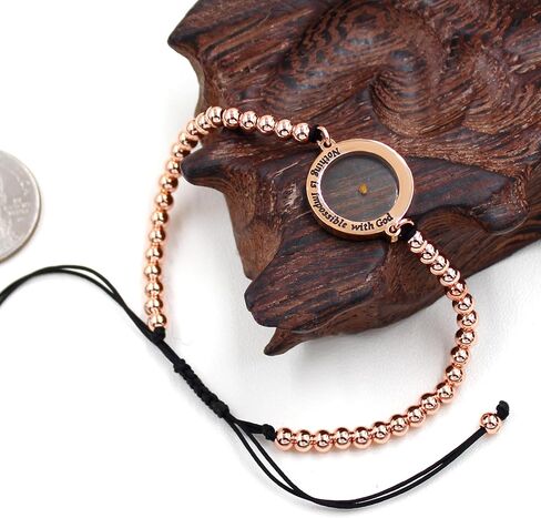 Round Charm Engraved with FAITH CAN MOVE MOUNTAINS/Nothing Is Impossible with God Mustard Seed Copper Beads Adjustable Bracelet Men Women Faith Jewelry in Saudi Arabia