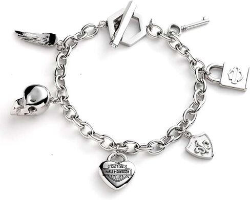 Harley-Davidson Women's 7.5 in. Logo & Motif Charm Toggle Bracelet - Silver in Saudi Arabia