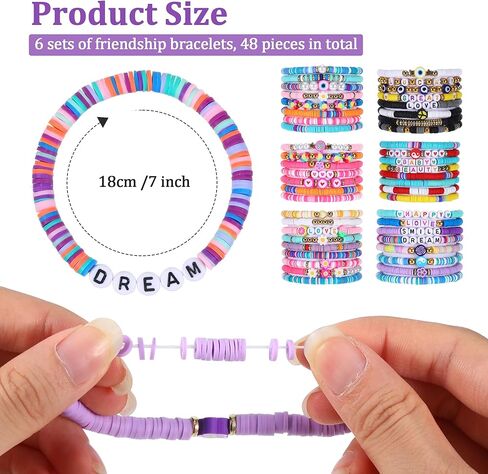 48 PCS Preppy Friendship Bracelets Bracelets ، أساور قابلة للتكديس للنساء ، مجموعة سوار مرنة مرنة الطين ، هدية سوار مجوهرات بوهو السائبة للنساء الحفلات (Multicolor) in Kuwait