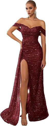 Gowns Formal Dresses for Women Sequin Tulle Sexy Off Shoulder Evening Wedding Guest Party Floor Length Prom Dress in Kuwait