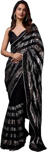 TRENDMALLS Silk Heavy Sequence Work Saree With Unstitch Blouse Piece For Women in Saudi Arabia