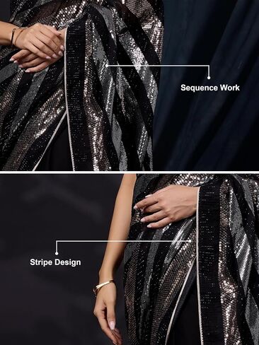 TRENDMALLS Silk Heavy Sequence Work Saree With Unstitch Blouse Piece For Women in Saudi Arabia