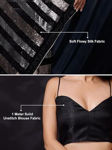 TRENDMALLS Silk Heavy Sequence Work Saree With Unstitch Blouse Piece For Women in Saudi Arabia