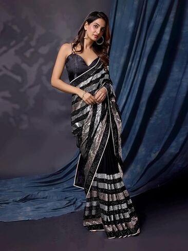 TRENDMALLS Silk Heavy Sequence Work Saree With Unstitch Blouse Piece For Women in Saudi Arabia