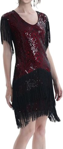 LELOVEFU 1920s Art Deco Fringed Sequin Dress 20s Flapper Gatsby Costume Dress w/ 20s Accessories Set … in Kuwait