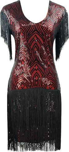 LELOVEFU 1920s Art Deco Fringed Sequin Dress 20s Flapper Gatsby Costume Dress w/ 20s Accessories Set … in Kuwait