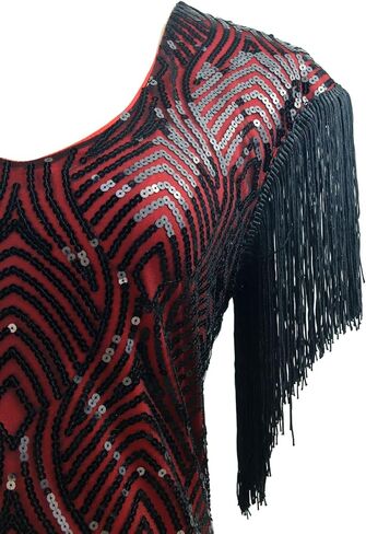 LELOVEFU 1920s Art Deco Fringed Sequin Dress 20s Flapper Gatsby Costume Dress w/ 20s Accessories Set … in Kuwait