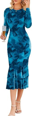 Besshopie Women's Tie Tie Dye Long Sleeve Ruched Dresses Layered Shulk Hend Cocktail Cocktail Body Body for Wedding Guest in Kuwait