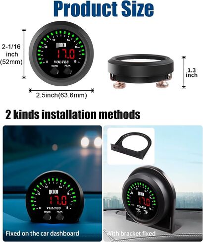 8 ~ 18V Voltmeter Gauge Digital Volt Gauge 12V/24V DC LED مجموعة عداد الجهد مع قوس التثبيت لسيارات سيارة السيارة 2-1/16 "52 ملم in Kuwait