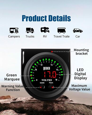 8 ~ 18V Voltmeter Gauge Digital Volt Gauge 12V/24V DC LED مجموعة عداد الجهد مع قوس التثبيت لسيارات سيارة السيارة 2-1/16 "52 ملم in Kuwait