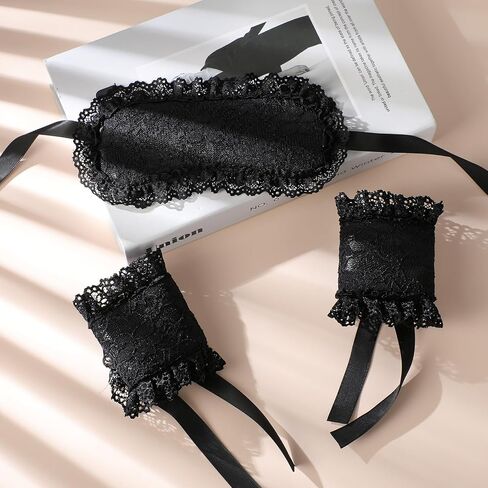 FRESHME Blindfold for Adults Couples - 3 Pcs Black Blackout Cute Lovely Sleeping Eye Mask Cover Blind Folds and Hand Ties Set for Grownups Women Her Girlfriend Wife Bedroom Night Time Gift in Saudi Arabia