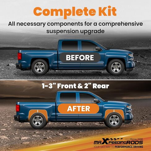 maXpeedingrods 1-3" Front & 2" Rear Leveling Lift Kit for 2000-2006 Chevy Avalanche Tahoe Suburban Yukon Escalade 6-Lug Truck, Front Rear Shock Extenders, Gray in Saudi Arabia