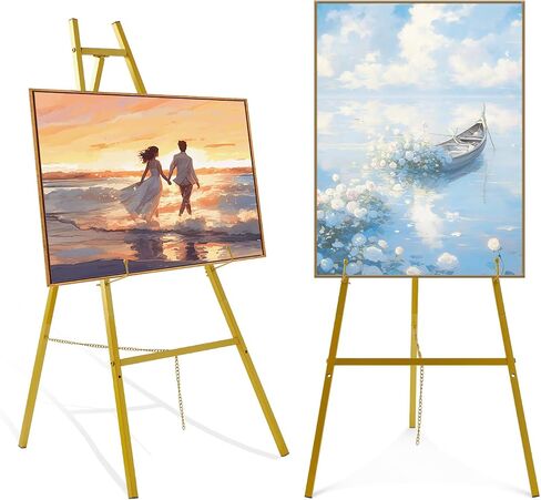 Gold Easel Stand for Sign–Adjustable Floor Heavy Duty Metal Display Easel for Wedding Signs, Art, Posters, Pictures Welcome Signs 4-Tier Height Commercial Display Easel for Parties & Galleries in Saudi Arabia