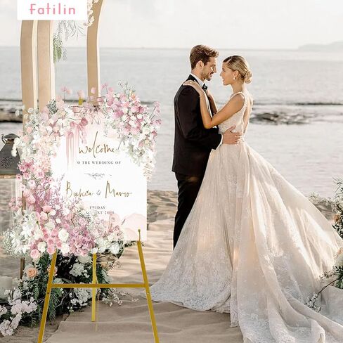 Gold Easel Stand for Sign–Adjustable Floor Heavy Duty Metal Display Easel for Wedding Signs, Art, Posters, Pictures Welcome Signs 4-Tier Height Commercial Display Easel for Parties & Galleries in Saudi Arabia
