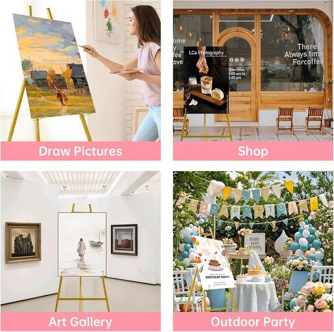 Gold Easel Stand for Sign–Adjustable Floor Heavy Duty Metal Display Easel for Wedding Signs, Art, Posters, Pictures Welcome Signs 4-Tier Height Commercial Display Easel for Parties & Galleries in Saudi Arabia