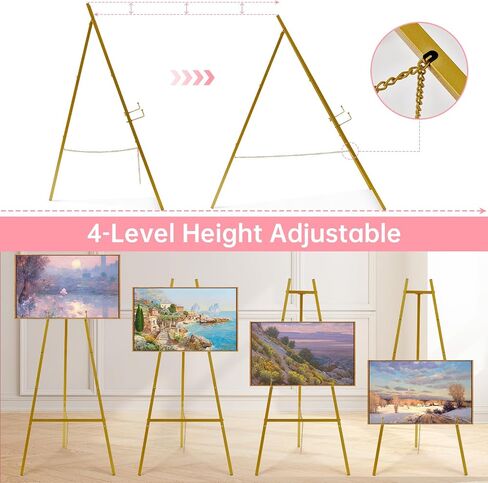 Gold Easel Stand for Sign–Adjustable Floor Heavy Duty Metal Display Easel for Wedding Signs, Art, Posters, Pictures Welcome Signs 4-Tier Height Commercial Display Easel for Parties & Galleries in Saudi Arabia