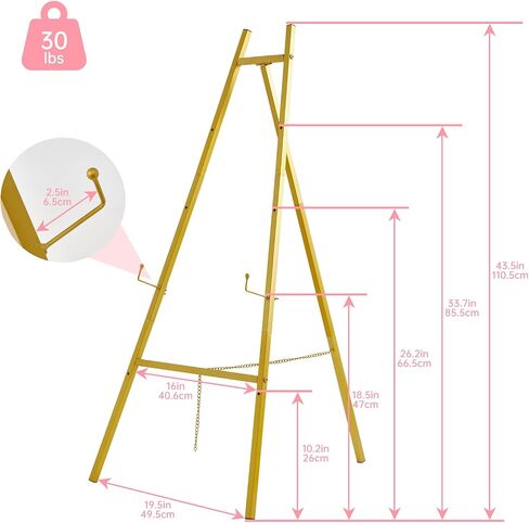 Gold Easel Stand for Sign–Adjustable Floor Heavy Duty Metal Display Easel for Wedding Signs, Art, Posters, Pictures Welcome Signs 4-Tier Height Commercial Display Easel for Parties & Galleries in Saudi Arabia