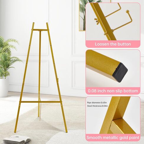 Gold Easel Stand for Sign–Adjustable Floor Heavy Duty Metal Display Easel for Wedding Signs, Art, Posters, Pictures Welcome Signs 4-Tier Height Commercial Display Easel for Parties & Galleries in Saudi Arabia