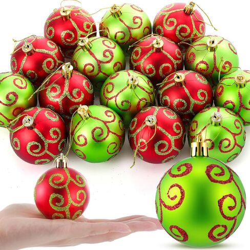 Syhood 24 Pcs Red Green Christmas Ball Ornaments, 2.4 Inch Glittering Plastic Hanging Decorations for Christmas Tree, Shatterproof Christmas Tree Balls for Xmas Wedding Party Decorations(Classic) in Saudi Arabia