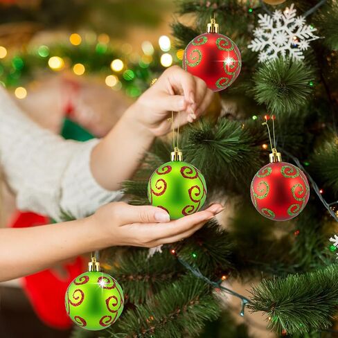 Syhood 24 Pcs Red Green Christmas Ball Ornaments, 2.4 Inch Glittering Plastic Hanging Decorations for Christmas Tree, Shatterproof Christmas Tree Balls for Xmas Wedding Party Decorations(Classic) in Saudi Arabia