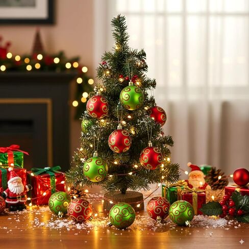 Syhood 24 Pcs Red Green Christmas Ball Ornaments, 2.4 Inch Glittering Plastic Hanging Decorations for Christmas Tree, Shatterproof Christmas Tree Balls for Xmas Wedding Party Decorations(Classic) in Saudi Arabia