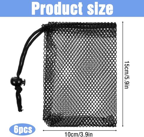 6 Pcs Small Mesh Bags, Mesh Drawstring Bags Beach Drawstring Bag Black Pouch for Traveling 6 X 4 Inches Small Net Bag with Cord Lock Closure Durable Nylon Net Pouches for Beach Games in Saudi Arabia