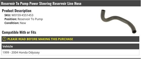Reservoir To Pump Power Steering Reservoir Line Hose - Compatible With 1999-2004 Honda Odyssey in Saudi Arabia