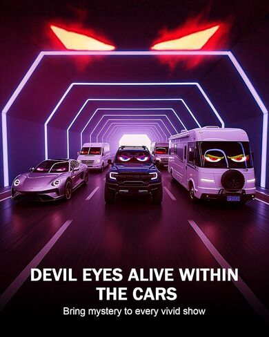 Multifunctional Bright 2PCS Devil Eyes Car Motorcycle/Golf Cart Windshield - 7in x 3in [ 2025 Tech Two Screen Synchronization Chips ] Flexible Programmable LED Eyes Light for Car in Saudi Arabia