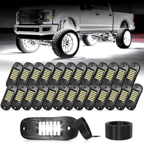 25 Pods 6500k White Rock Lights, IP68 Waterproof 36 LEDs SMD Chips Underglow Kit for Truck Pickup SUV UTV ATV RZR Car Boats in Saudi Arabia