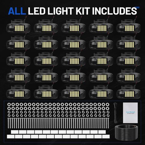 25 Pods 6500k White Rock Lights, IP68 Waterproof 36 LEDs SMD Chips Underglow Kit for Truck Pickup SUV UTV ATV RZR Car Boats in Saudi Arabia