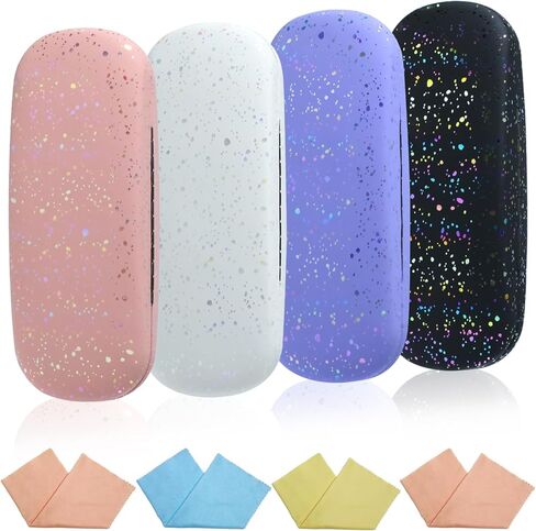 4 PCS Eyeglass Case قشرة صلبة ، وحالات النظارات الشمسية ، وحالة النظارات الصلبة للنساء ، وحالات الحماية اللامعة للنظارات الشمسية ، وحالة النظارات مع تنظيف قطعة قماش للنساء (أسود ، وردي ، أزرق ، أبيض) in Kuwait