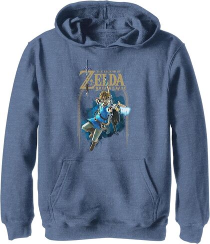 Boy's Nintendo Legend of Zelda Breath of The Wild Arch Pull Over Hoodie - Navy Blue Heather - Medium in Saudi Arabia
