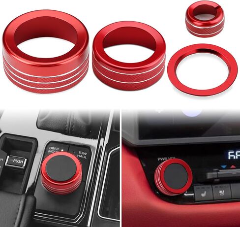 حلقة غطاء مقبض تبديل وضع القيادة من auovo متوافقة مع ملحقات Toyota Tundra 2022-2024 Sequoia Volume Knob Ring من سبائك الألومنيوم غطاء مقبض وحدة التحكم المركزية (شاشة 8 بوصة) (مجموعة قطعتين، أحمر) in Saudi Arabia