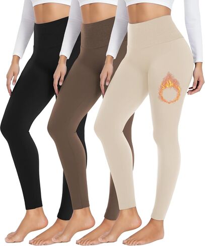 Fullsoft 3 Pack Fleece مبطن طماق نساء عالي الخصر تمرين الشتاء السراويل اليوغا الحرارية الدافئة in Kuwait
