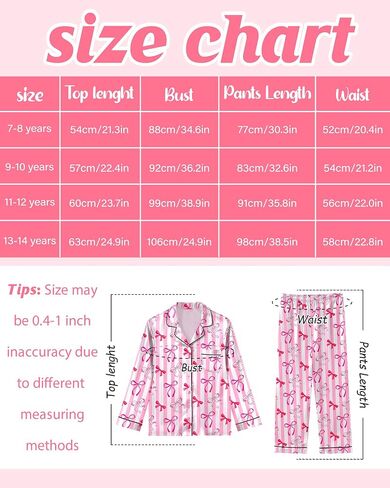 Nidoul Girls Pajamas Satin Pajama set Silky Bow PJS Long Sleeve Button Down Down Sleepwear Loungwear Mets for Big Kids 7-14y in Kuwait