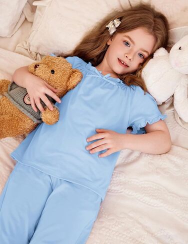 Arshiner Girls Pajamas Soft 2 Piece Pjs Sets Ruffle Short Sleeve Long Pants Sleepwear in Saudi Arabia