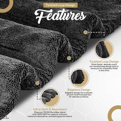 Goldline 1300 GSM XL Car Drying Towel (24x36 Inch), Ultra-Absorbent Microfiber, Streak-Free & Scratch-Free for Professional Detailing, Cars, Trucks, SUVs in Saudi Arabia