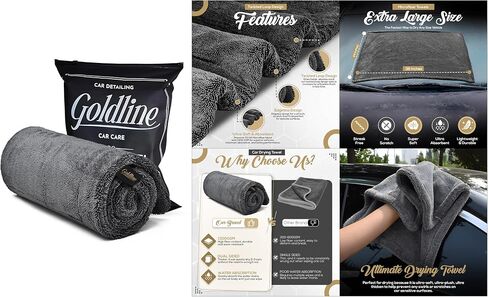 Goldline 1300 GSM XL Car Drying Towel (24x36 Inch), Ultra-Absorbent Microfiber, Streak-Free & Scratch-Free for Professional Detailing, Cars, Trucks, SUVs in Saudi Arabia