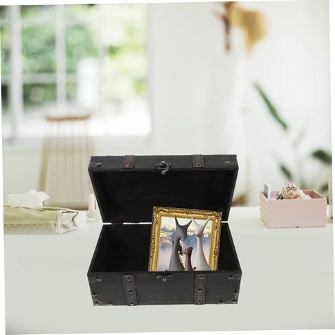 Vintage Treasure Chest Decorative Jewelry Storage Case with Latch Lock Retro Keepsake Box for and Home Decor Classic Wood Trinket Organizer in Saudi Arabia