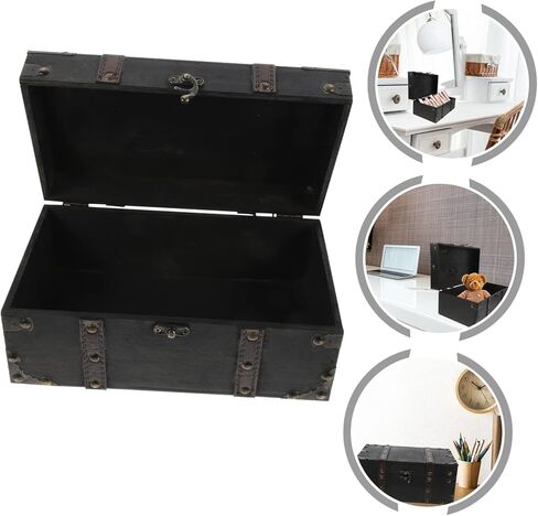 Vintage Treasure Chest Decorative Jewelry Storage Case with Latch Lock Retro Keepsake Box for and Home Decor Classic Wood Trinket Organizer in Saudi Arabia