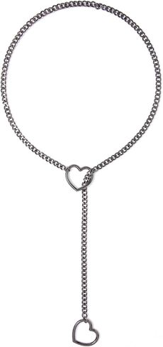 Heart Slip Chain Necklaces for Women,Stainless Steel Adjustable Lariat Heart Y-Necklace,Punk Gothic Cuban Collar Choker Necklace for women in Kuwait