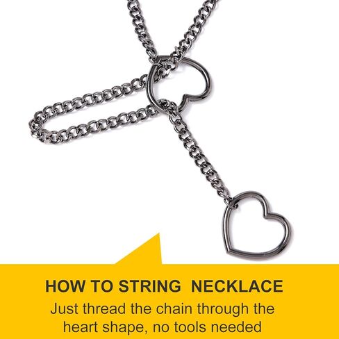 Heart Slip Chain Necklaces for Women,Stainless Steel Adjustable Lariat Heart Y-Necklace,Punk Gothic Cuban Collar Choker Necklace for women in Kuwait