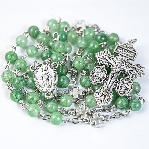 الخرز المسبحة الكاثوليكية للنساء - حبات زجاجية مصبوغة بالمياه مع صليب القلب المقدس ، صندوق هدايا ميدال مريم العذراء ، هدية صلاة مثالية in Kuwait